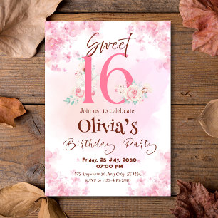Elegante Blumensüße zum 16. Geburtstag Einladung