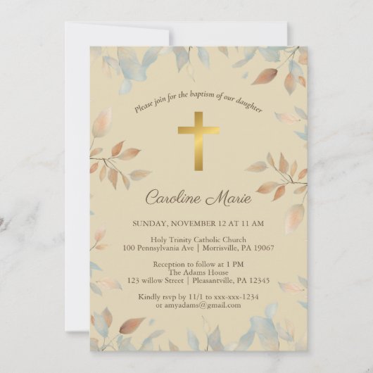 Elegante Blumentaufe Einladung (Vorderseite)