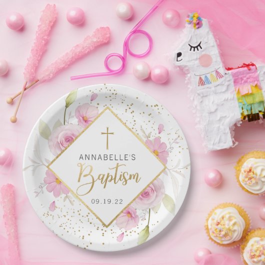 Elegante Blumentaufe Pappteller (Party)