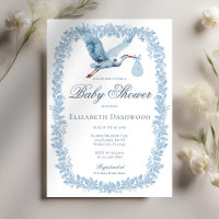 Elegante Blumentoile Frame Blue Stork Baby Dusche