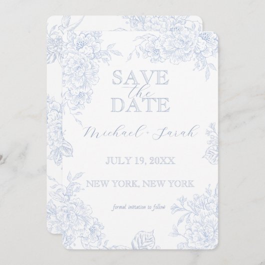 Elegante Blumentoile mit Foto Flat Save The Date (Vorne/Hinten)