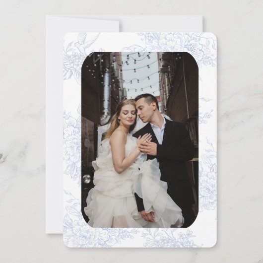 Elegante Blumentoile mit Foto Flat Save The Date (Rückseite)