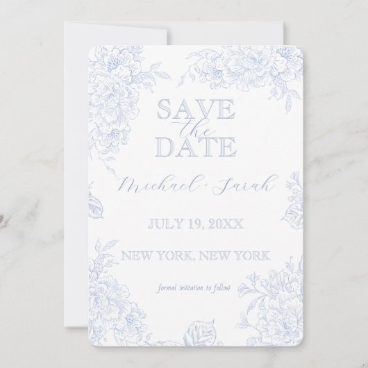 Elegante Blumentoile mit Foto Flat Save The Date (Vorderseite)