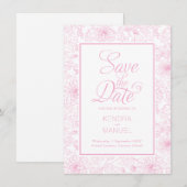 Elegante Blumentoile Rosa Hochzeit Save The Date (Vorne/Hinten)