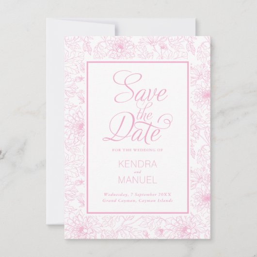 Elegante Blumentoile Rosa Hochzeit Save The Date (Vorderseite)