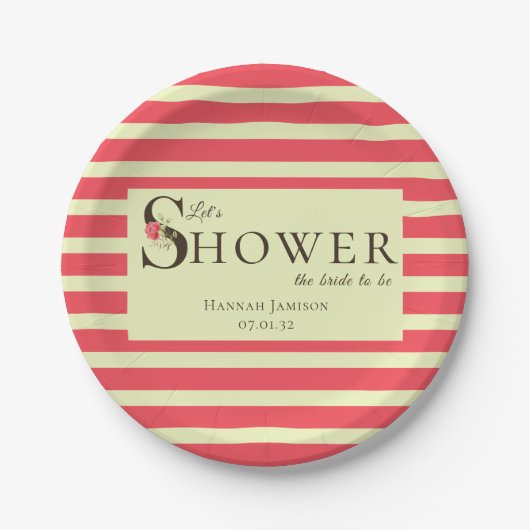 Elegante Blumentypografie Korallengrüne Dusche Pappteller (Vorderseite)