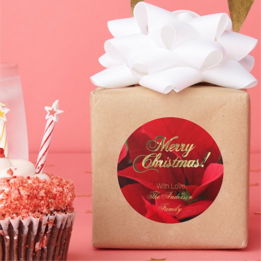 Elegante Blumenweihnachtliche Blume Rote Poinsetti Runder Aufkleber (Party)