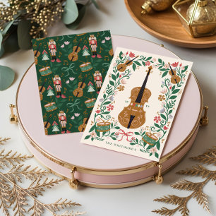 Elegante Blumenweihnachtscreme Ballett Geige Feiertagskarte