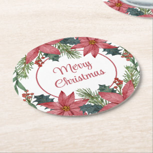 Elegante Blumenweihnachtszeit Red Poinsettia Runder Pappuntersetzer
