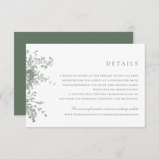 Elegante Blumenwein Grüne Jahrgänge Details zur Ho Einladung (Vorne/Hinten)