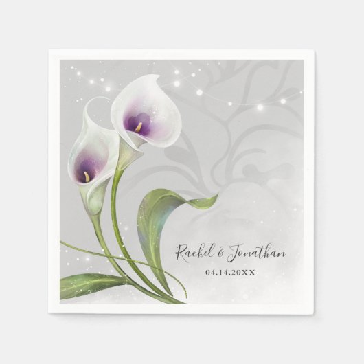 Elegante Blumenweiße und Lila Calla Lily Wedding Serviette (Vorderseite)