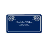 Elegante Blumenzange auf Blue Wedding Adressaufkleber (Vorne)