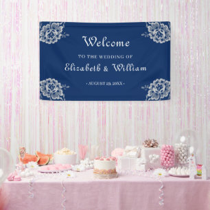 Elegante Blumenzange auf Blue Wedding Banner