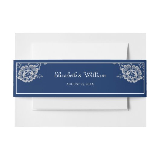 Elegante Blumenzange auf Blue Wedding Einladungsbanderole (Vorderseite Beispiel)