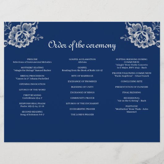 Elegante Blumenzange auf Blue Wedding Flyer (Hinten)