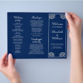 Elegante Blumenzange auf Blue Wedding Flyer (Hand)