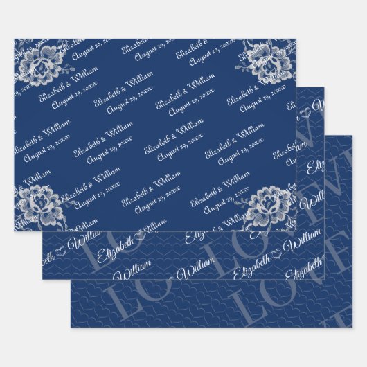 Elegante Blumenzange auf Blue Wedding Geschenkpapier Set (Set)