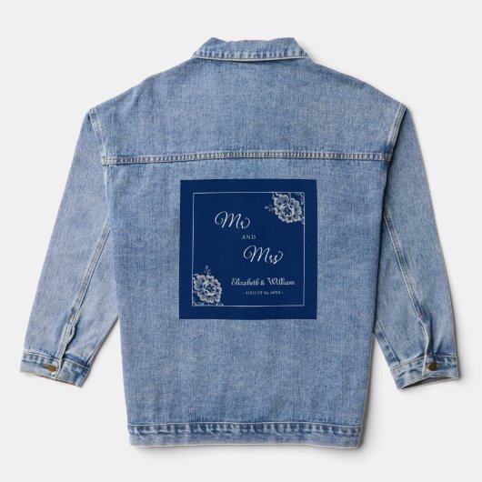 Elegante Blumenzange auf Blue Wedding Jeansjacke (Rückseite)