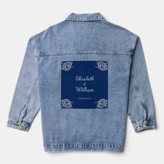 Elegante Blumenzange auf Blue Wedding Jeansjacke (Rückseite)