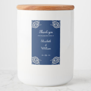 Elegante Blumenzange auf Blue Wedding Lebensmitteletikett