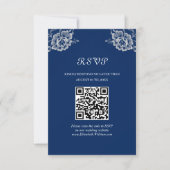 Elegante Blumenzange auf Blue Wedding RSVP Karte (Vorderseite)