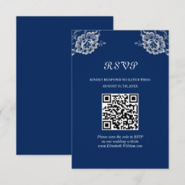 Elegante Blumenzange auf Blue Wedding RSVP Karte