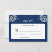 Elegante Blumenzange auf Blue Wedding RSVP Karte (Vorderseite)