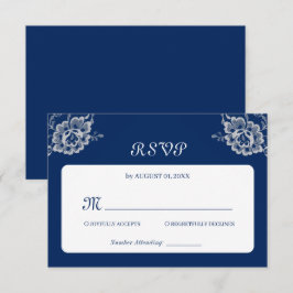 Elegante Blumenzange auf Blue Wedding RSVP Karte