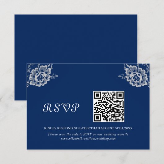 Elegante Blumenzange auf Blue Wedding RSVP Karte (Vorne/Hinten)