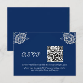 Elegante Blumenzange auf Blue Wedding RSVP Karte