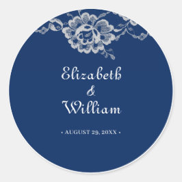 Elegante Blumenzange auf Blue Wedding Runder Aufkleber