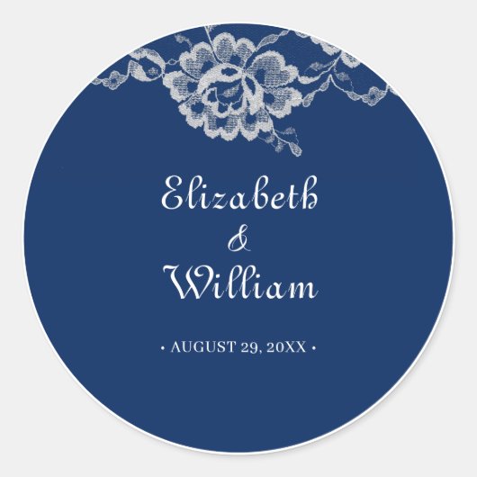 Elegante Blumenzange auf Blue Wedding Runder Aufkleber (Vorderseite)