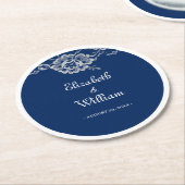 Elegante Blumenzange auf Blue Wedding Runder Pappuntersetzer (Angewinkelt)