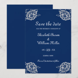 Elegante Blumenzange auf Blue Wedding Save The Date