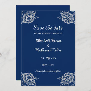 Elegante Blumenzange auf Blue Wedding Save The Date