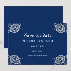 Elegante Blumenzange auf Blue Wedding Save The Date