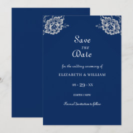 Elegante Blumenzange auf Blue Wedding Save The Date