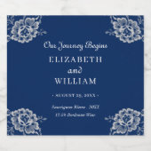 Elegante Blumenzange auf Blue Wedding Schaumweinetikett (Einzelnes Label)