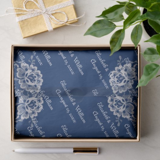 Elegante Blumenzange auf Blue Wedding Seidenpapier (Geschenk)
