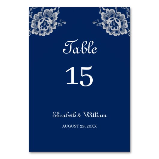 Elegante Blumenzange auf Blue Wedding Tischnummer (Vorderseite)