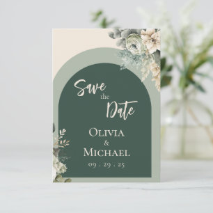 Elegante Blumenzange Grüne Hochzeit speichern das  Save The Date
