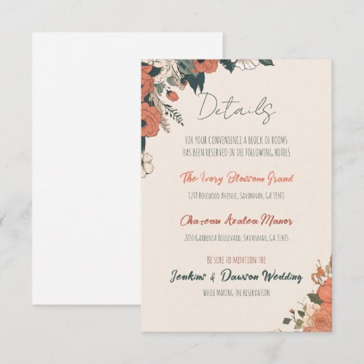 Elegante Blumenzettel Begleitkarte (Vorne/Hinten)