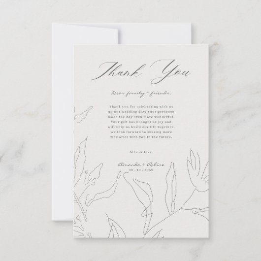 Elegante Blumenzettelhochzeit Dankeskarte (Vorderseite)