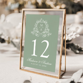 Elegante Blumenzwiebeln Monogram Sage Green Weddin Tischnummer