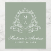 Elegante Blumenzwiebeln Monogram Sage Green Weddin Weinetikett (Einzelnes Label)