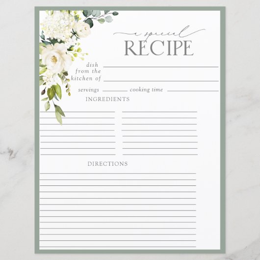 Elegante Blumenzwiebelseite Recipe Binder Page (Rückseite)