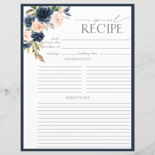 Elegante Blumenzwiebelseite Recipe Binder Page (Vorderseite)