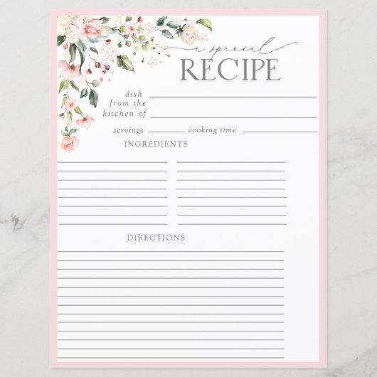 Elegante Blumenzwiebelseite Recipe Binder Page (Rückseite)