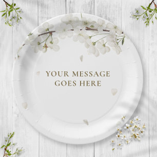 Elegante Blumige Hochzeit Hübsche Weiße Blüte Pappteller