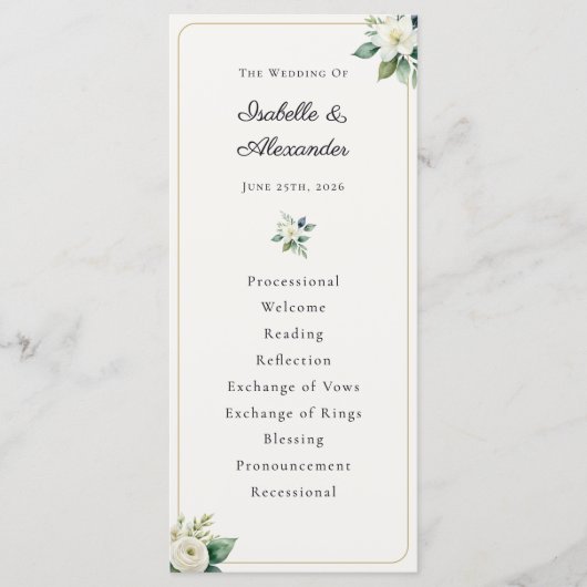 Elegante Blumige Hochzeitsprogrammvorlage Programm (Vorderseite)